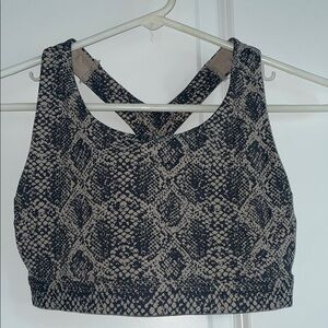 Athleta Cream and Gray Snake Print Racerback Ultimate Sports Bra. Size S